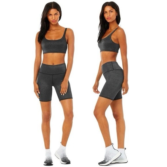 Alo Yoga High Waist Glitter Biker Short Black/Silver Size XS - Picture 1 of 12